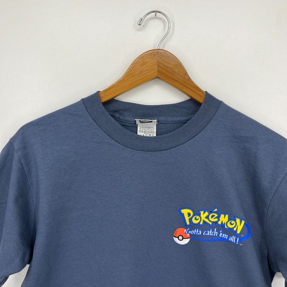 Pokemon T-Shirt Vintage 1999 Youth Size L Blue Graphic Print Double Sided Cotton - Picture 2 of 12